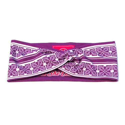 Seed Pattern Designer Twisted Headband - Purple/White