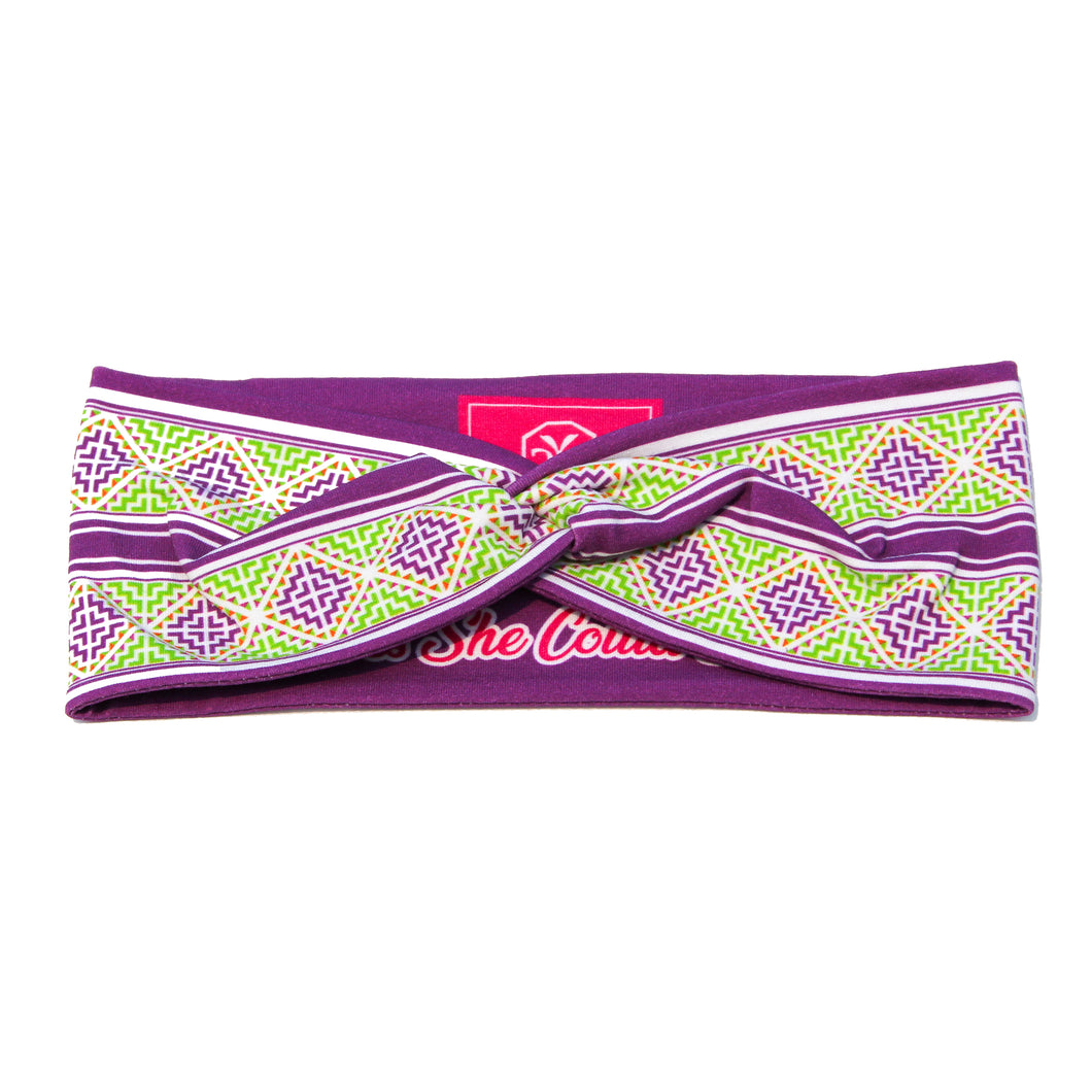 Stairs Pattern Designer Twist Headband -Purple/Green