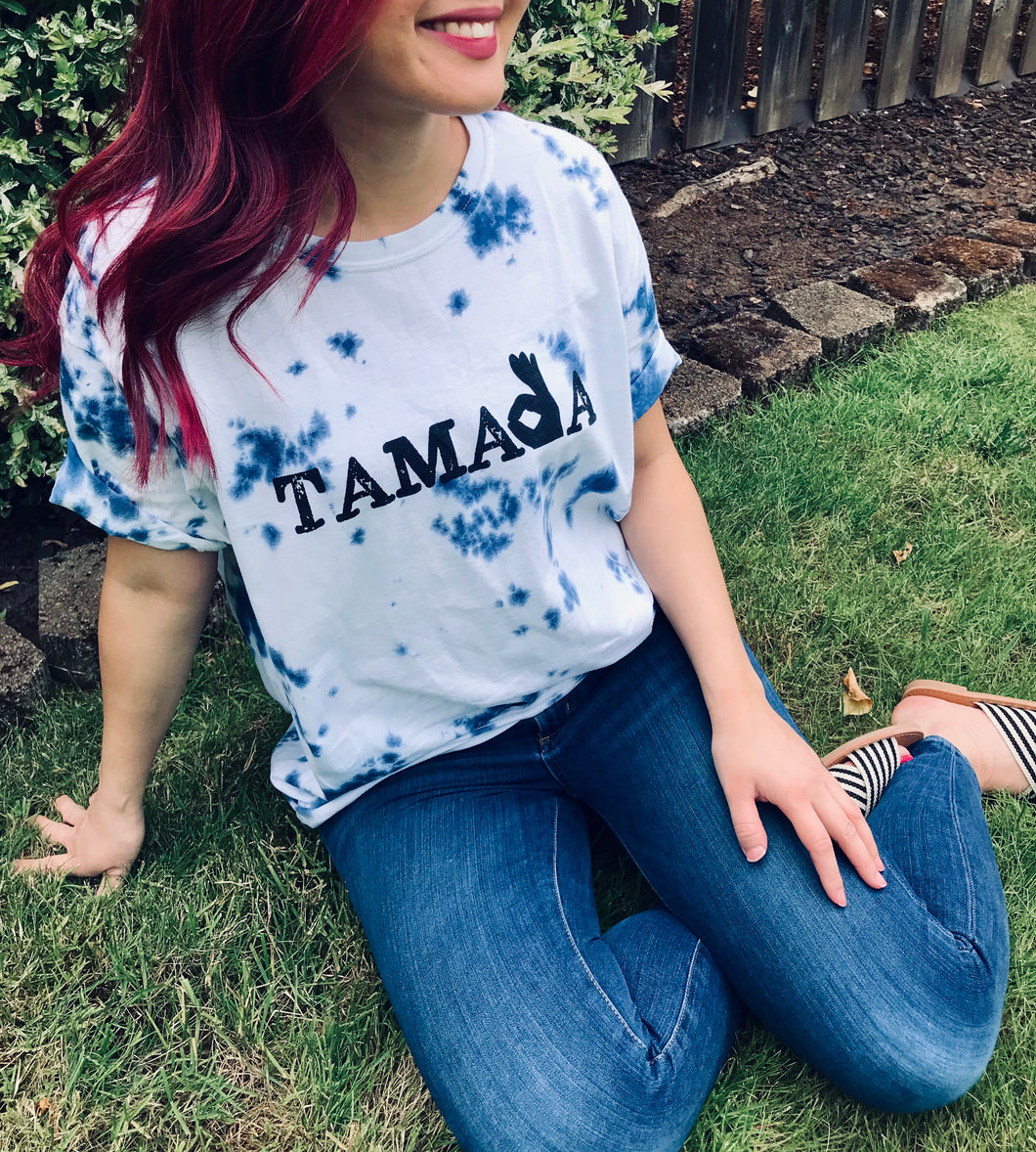 Tamada T-shirt - White-Blue Tie-Dye (Unisex)